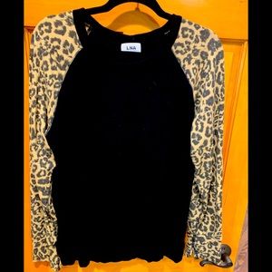 LNA Leopard Print Knit Sweater - BLK size XL